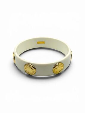 Authentic Coach White Resin Phoebe Gold Snap Medallion Bangle Bracelet 7”